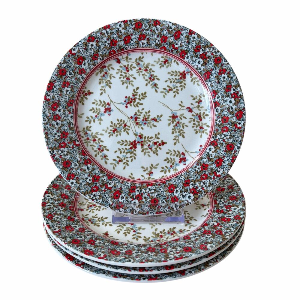 Laura Ashley Stockbridge Collectable Porcelain Plates 7in Floral Set of 4 New